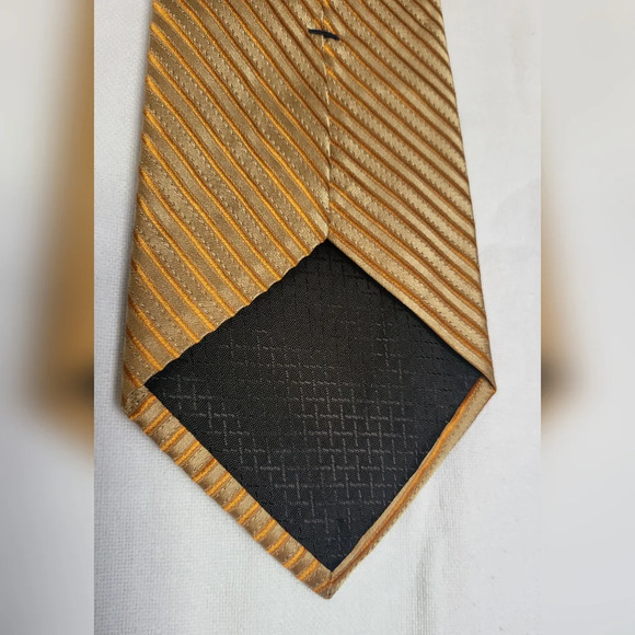 J. Ferrar Preppy Orange Cream Striped 100% Silk Vintage Career Tie‎ Academia - Picture 5 of 5